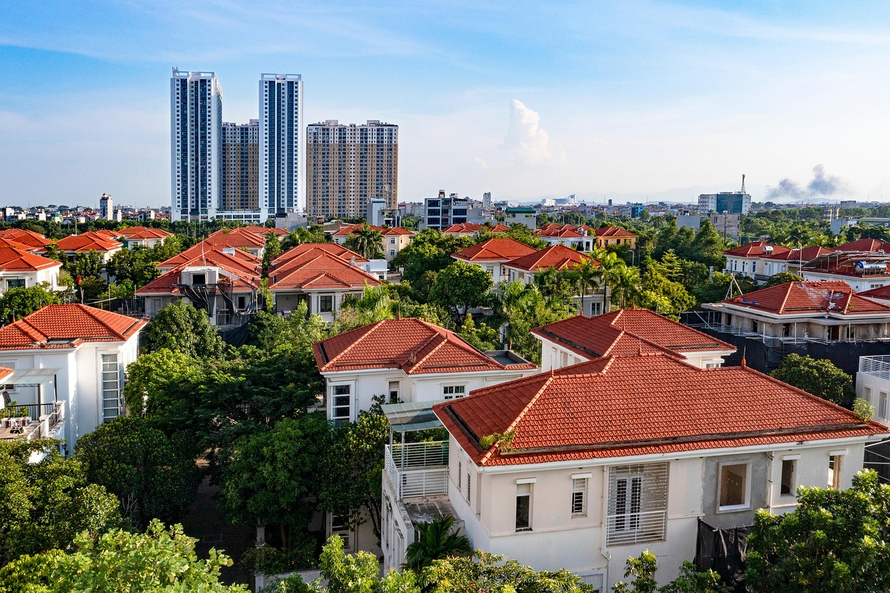 red roof, villa, scenery, urban area, landscape